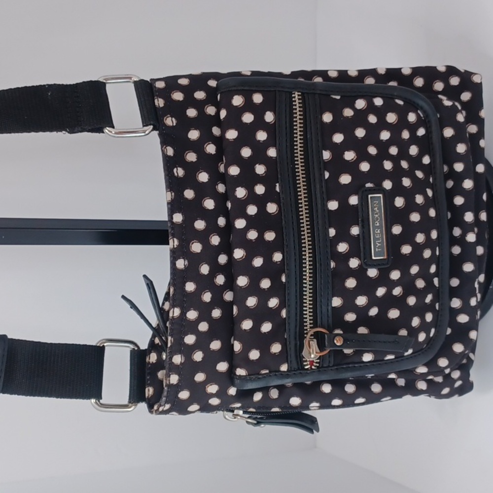 Tyler Rodan multi pocket polka-dot, fabric crossbody bag.